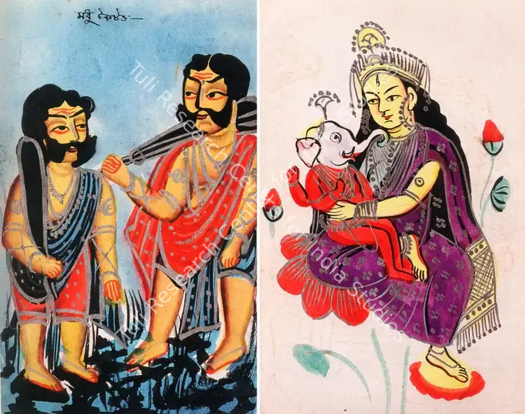 Kalighat School (Artist). An Albumn of Sixty-Eight Watercolours of Indian Mythology. Gouache on card, c.1900 | Painting | FineArts | 00372296