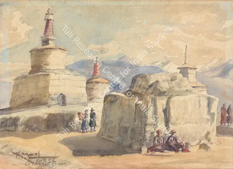 Krishna, Kanwal (Artist). Gyantse, Tibet. Watercolour, 1938 | Painting | EconomicsArt | 00870438