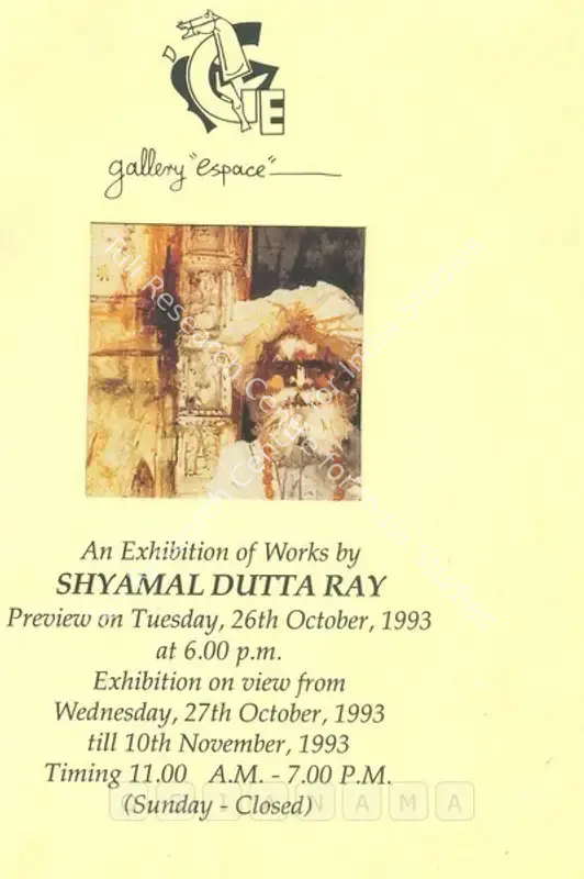 Ray, Shyamal Dutta (Artist). Exhibition of Works by Shyamal Dutta Ray. New Delhi: Gallery Espace, 1993 | Solo Exhibition Invitation | FineArts | 00859528