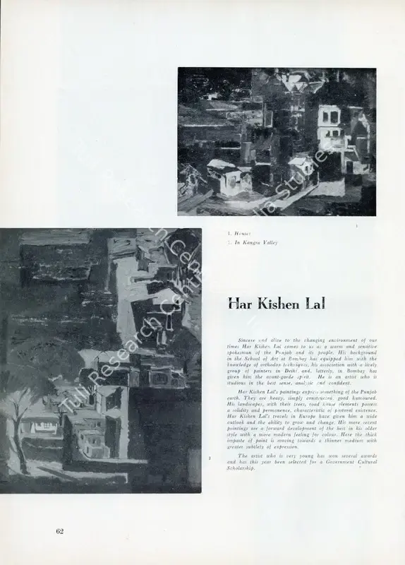 Anonymous (Essayist). Har Kishen Lal. In <i>Marg - The Heritage of Punjab.</i> 10(2), p. 62. Bombay: Marg, March 1957 | Essay | FineArts | 00668852
