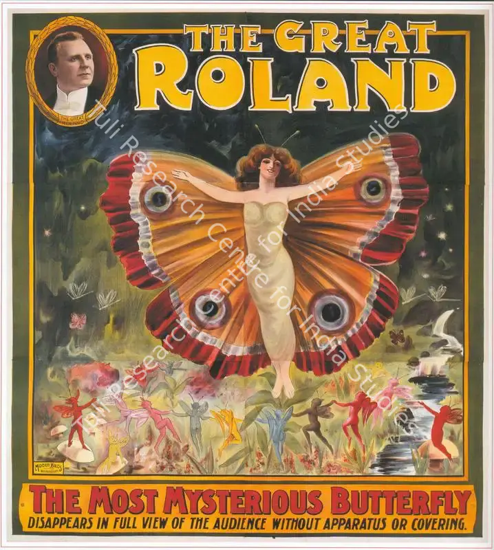 Roland (Magician). The Great Roland-The Most Mysterious Butterfly Disappears in Full View of the Audience without Apparatus or Covering. Six-sheet color lithograph, linen-backed | Magic Publicity Art & Memorabilia | PopCulture | 00092300