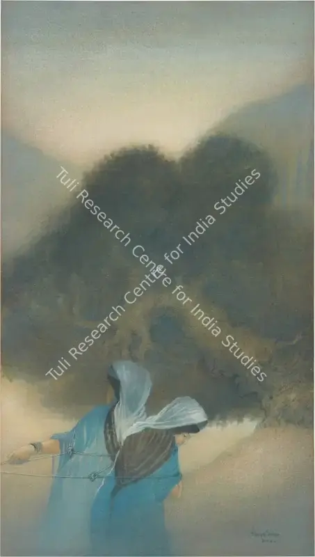 Ukil, Sarada (Artist). The Goddess of Earth & Sita/ Towing the Boat (at Kashmir). Watercolour on paper heightened with body colour, 1922 | Painting | FineArts | 00416576