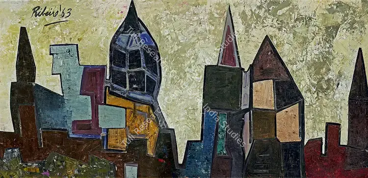 Ribeiro, Lance (Artist). Squared Townscape. Oil on board, 1963 | Painting | FineArts | 00417032
