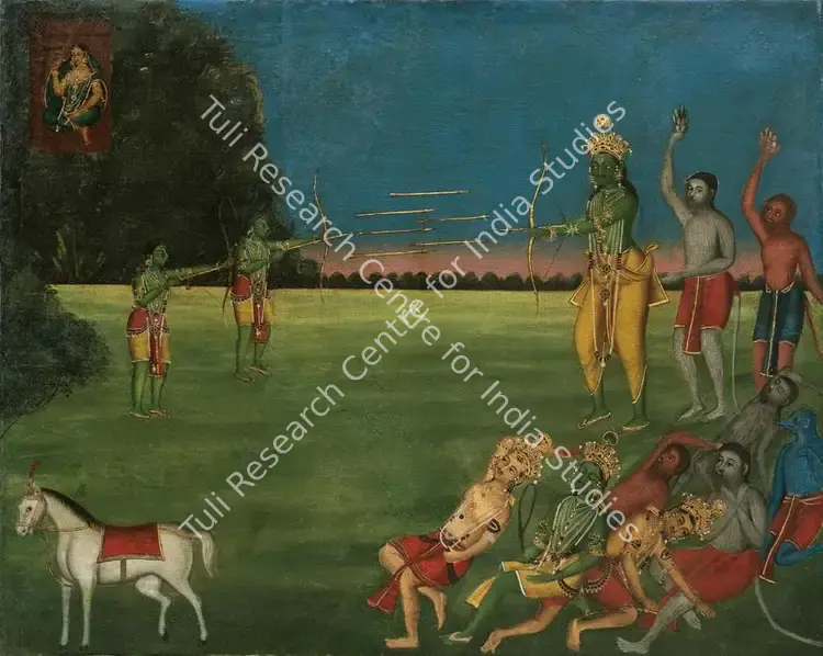 Dutch Bengal School (Artist). Luv & Kush in Battle. Oil on canvas, n.d. | Painting | FineArts | 00595433