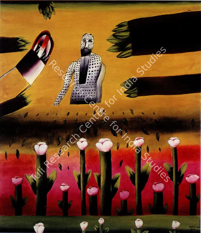 Singh, Arpita (Artist). Man And Flowers. Oil on canvas, 1971-1972 | Painting  | 00876938