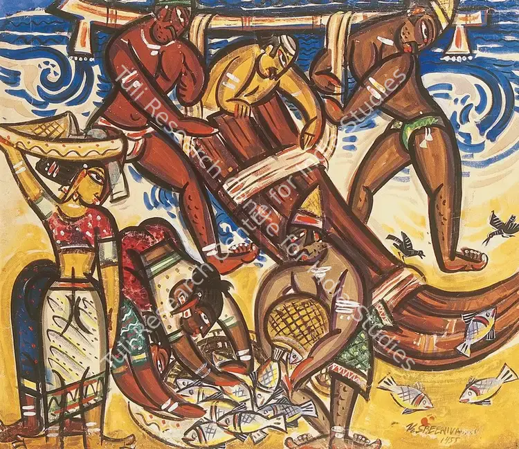 Sreenivasulu, K. (Artist). Fishermen. Mixed media on paper, 1955 | Painting | FineArts | 00374090