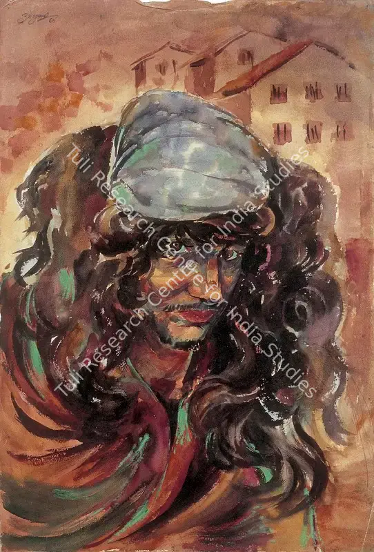 Varma, Umesh (Artist). Portrait of Manjit Bawa. Gouache on paper, 1960 | Painting | FineArts | 00376233