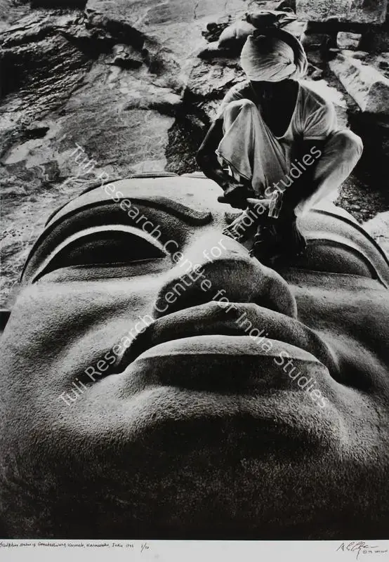 Satyan, T.S. (Artist). Sculpting statue of Gomateshwara, Karkala, Karnataka, India. Print on Hahnemuhle fine art bright White archival paper, 1972 | Print | FineArts | 00576342