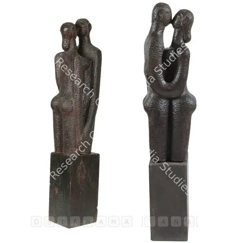 Bhagat, Dhanraj (Artist). The Kiss. Wood on wooden base, 1950 | Sculpture | FineArts | 00600783