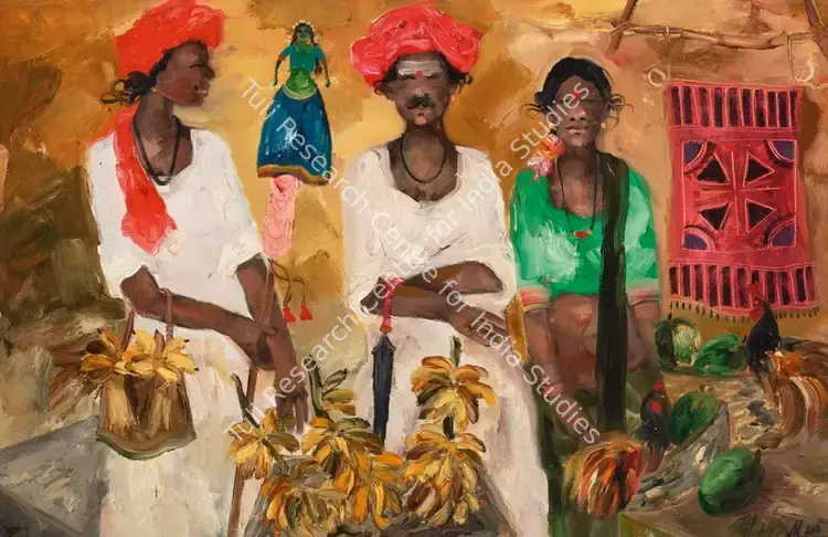 Mani, J. M. S. (Artist). Untitled (Tribal Village Market Scene). Oil on canvas, 2007 | Painting | FineArts | 00646187