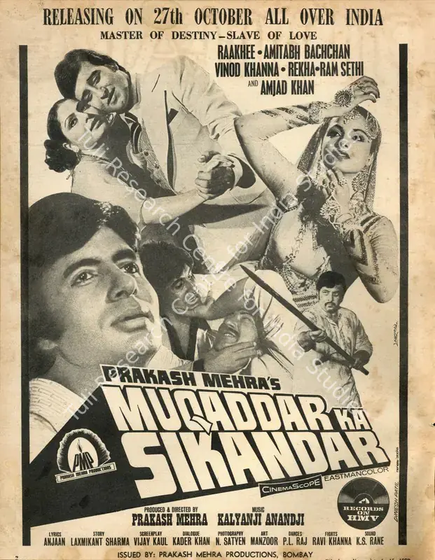 Mehra, Prakash (Producer), Muqaddar Ka Sikandar, 1978 | Advertisement, Filmfare, 01 November 1978 | CinemaEducation | 00791595