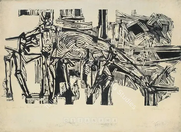 Sheikh, G.M. (Artist). Man, Woman And Horse. Woodcut, 1963 | Print  | 00877597