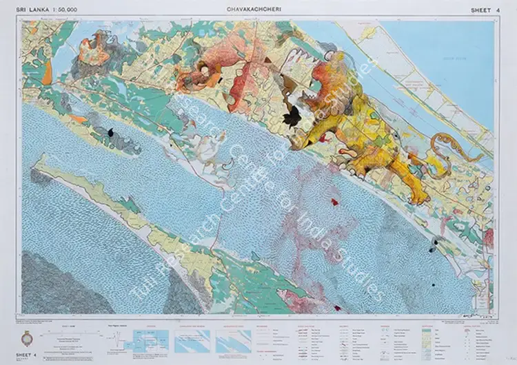 Pothupitiye, Pala (Artist). Chavakachcheri Map. Government printed map, ink, pencil, marker and colour pencil on paper, 2013 | Print | FineArts | 00643210