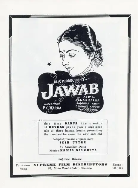 Barua, P.C. (Director), Jawab, 1942 | Advertisement, Filmindia, August 1942 | CinemaEducation | 00858488