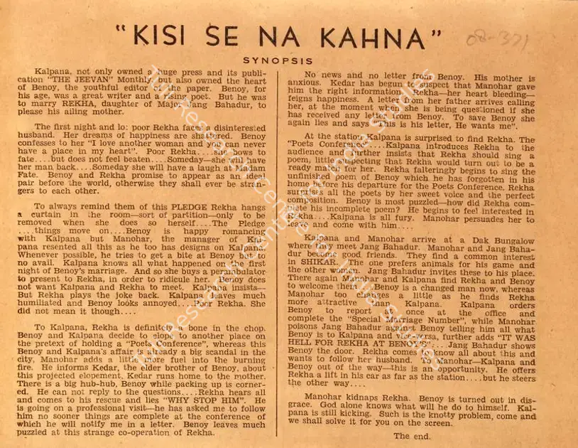Date, Keshavrao (Director), Kisi Se Na Kahna, 1942 | Song-Synopsis Booklet | CinemaEducation | 00865525