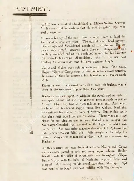 Jashwantlal, Nandlal (Director), Kashmira, 1934 | Song-Synopsis Booklet | CinemaEducation | 00865388