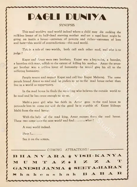 Irani, Aspi (Director), Pagli Duniya, 1944 | Song-Synopsis Booklet | CinemaEducation | 00779601