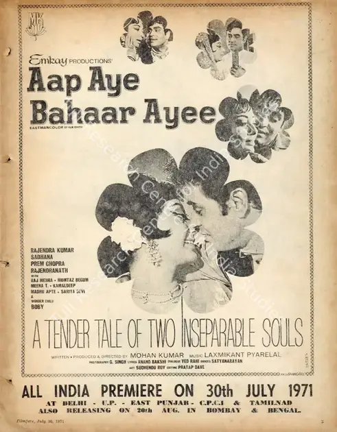 Kumar, Mohan (Producer), Aap Aye Bahaar Ayee, 1971 | Advertisement, Filmfare, 30 July 1971 | CinemaEducation | 00791462