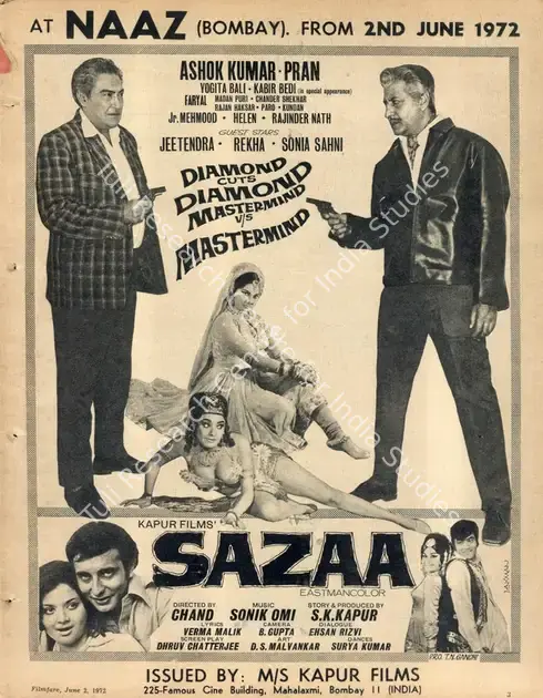 Kapur, S.K. (Producer), Sazaa, 1972 | Advertisement, Filmfare, 02 June 1972 | CinemaEducation | 00791498