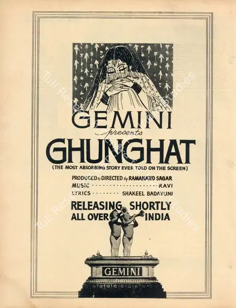 Sagar, Ramanand (Producer), Ghungat, 1960 | Advertisement, Filmfare, 21 October 1960 | CinemaEducation | 00791293
