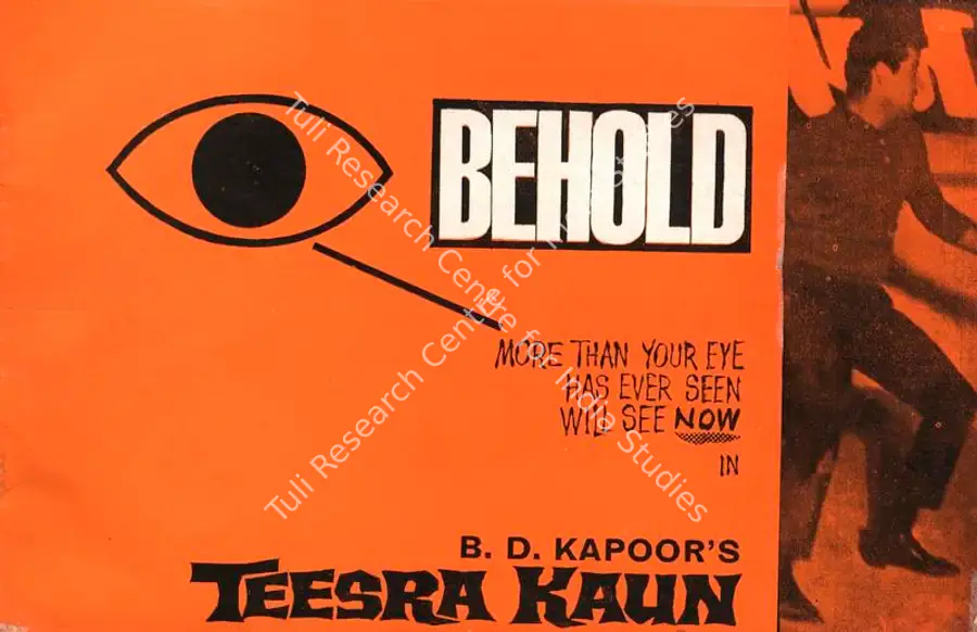 Kapoor, B.D. (Producer), Teesra Kaun, 1965 | Song-Synopsis Booklet | CinemaEducation | 00780737