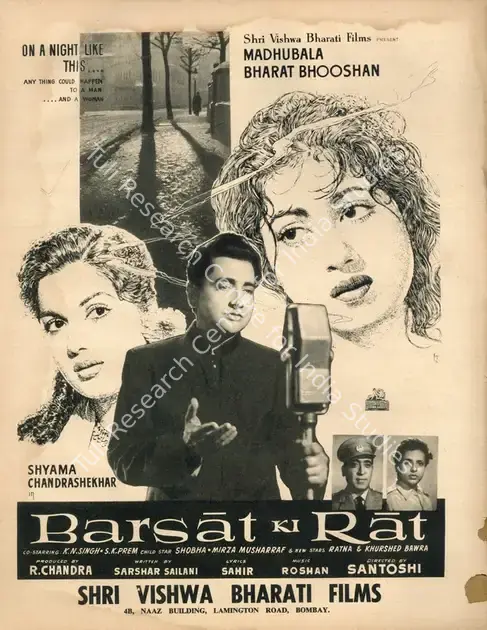 Santoshi, P.L. (Director), Barsaat Ki Raat, 1960 | Advertisement, Filmfare, 27 March 1959 | CinemaEducation | 00791276