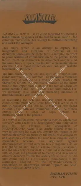Babbar, Kishan (Producer), Karm Yoddha, 1992 | Song-Synopsis Booklet | CinemaEducation | 00781261