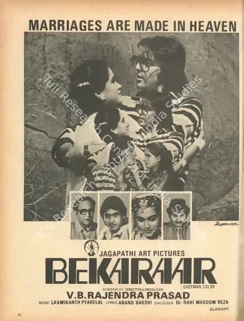 Prasad, V. B. Rajendra (Producer), Bekaraar, 1983 | Advertisement, Star & Style, 18 August 1983 | CinemaEducation | 00791978