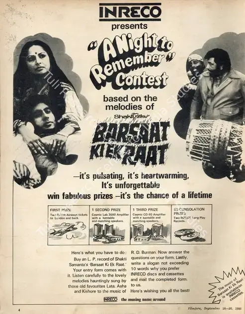 Samanta, Shakti (Producer), Barsaat Ki Ek Raat, 1981 | Advertisement, Filmfare, 16 September 1980 | CinemaEducation | 00791611