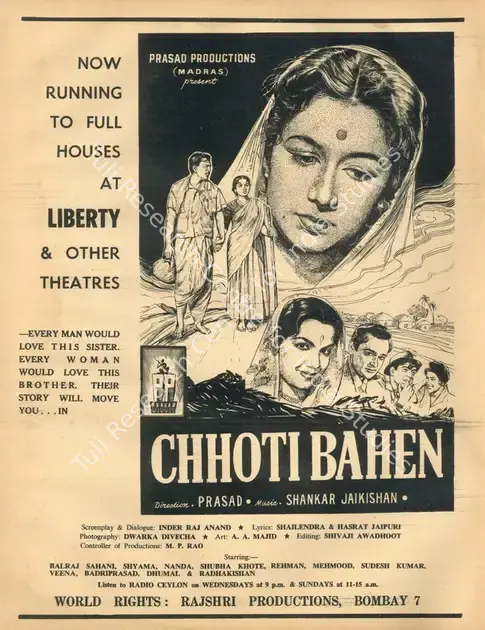 Prasad, L.V. (Director), Chhoti Bahen, 1959 | Advertisement, Filmfare, 27 March 1959 | CinemaEducation | 00791277