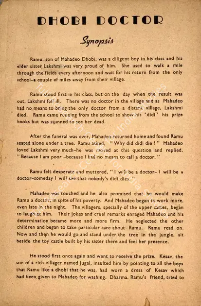 Majumdar, Phani (Director), Dhobi Doctor, 1954 | Song-Synopsis Booklet | CinemaEducation | 00864000