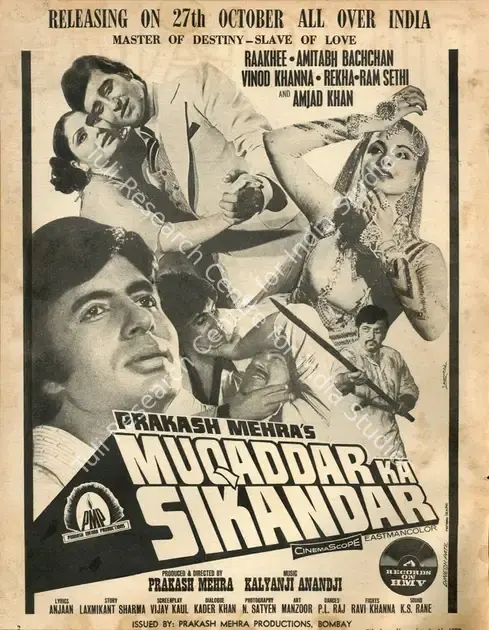Mehra, Prakash (Producer), Muqaddar Ka Sikandar, 1978 | Advertisement, Filmfare, 01 November 1978 | CinemaEducation | 00791595